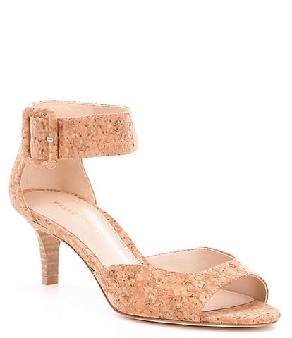 Pelle Moda Berlin Cork Buckle Detail Ankle Strap Kitten-Heel Dress Sandals