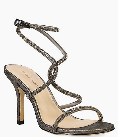 Pelle Moda Kaleah Rhinestone Metallic Suede Strappy Ankle Wrap Dress Sandals