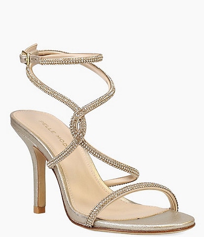 Pelle Moda Kaleah Rhinestone Metallic Suede Strappy Ankle Wrap Dress Sandals