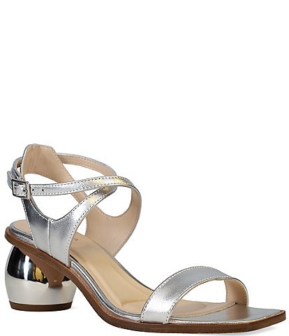 Pelle Moda Laika Metallic Leather Ankle Strap Mirror Heel Dress Sandals
