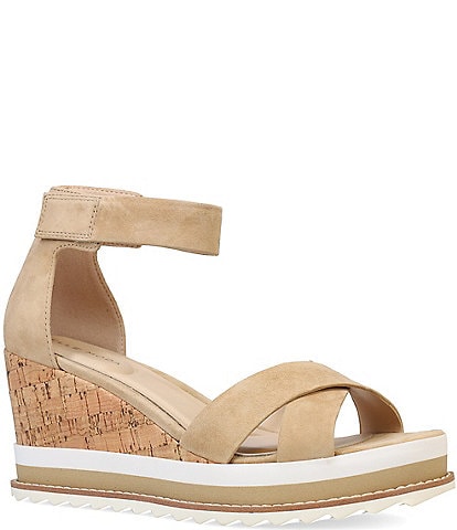 Pelle Moda Westyn Kid Suede Ankle Wrap Wedge Sandals