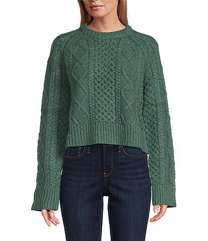 Pendleton Cropped Fisherman Crewneck Long Sleeve Sweater