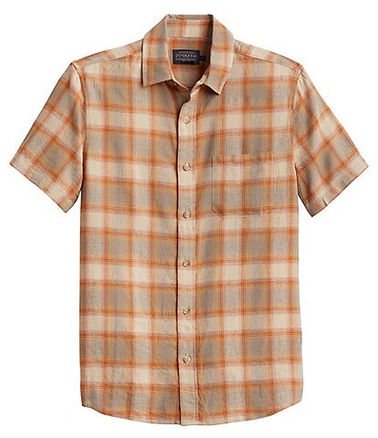 Pendleton Dawson Plaid Short Sleeve Linen-Blend Shirt
