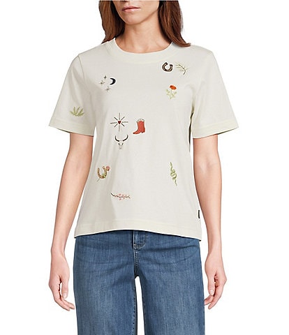 Pendleton Knit Crew Neck Short Sleeve Embroidered Charm Tee