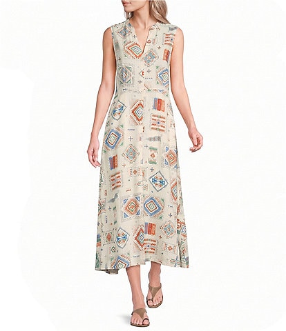 Pendleton Lana Printed Band Collar Sleeveless Midi Dress