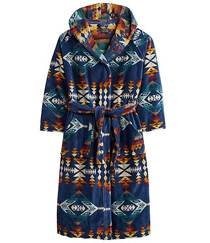 Pendleton Long Sleeve Plush Velour Patterned Hooded Robe