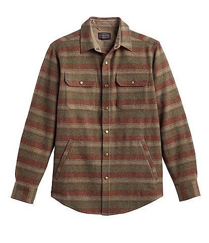 Pendleton Stripe Forest Twill Snap Long Sleeve Woven Shirt Jacket