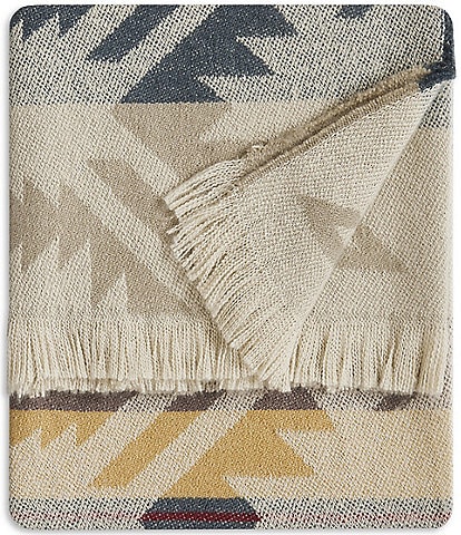 Pendleton White Sands Southwestern Geometric Pattern Fringed Throw Blanket