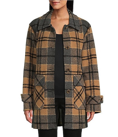 Pendleton Wool Plaid Collared Button Front Barn Coat