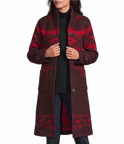 Pendleton Woven Jacquard Print Stand Collar Long Sleeve Archive Coat