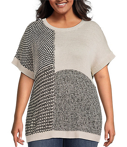 Perch By Blu Pepper Plus Color Block Short Sleeve Sweater