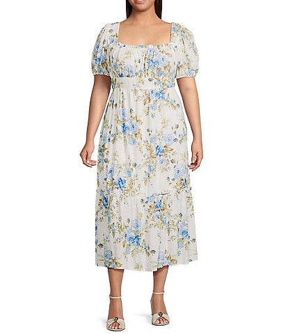 Perch By Blu Pepper Plus Puff Short Sleeve Maxi Dress