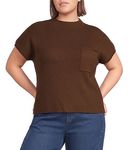 Perch by Blu Pepper Plus Size Mock Neck Short Sleeve Knit Sweater
