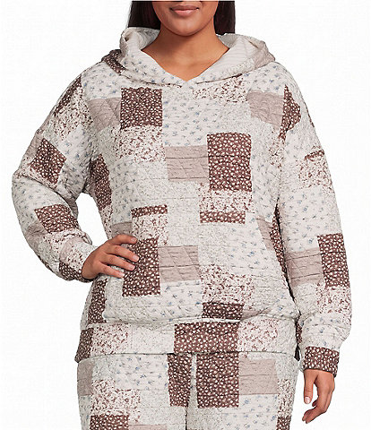 Perch by Blu Pepper Plus Size Multi-Floral Patchwork Quilted Long Sleeve Coordinating Hoodie