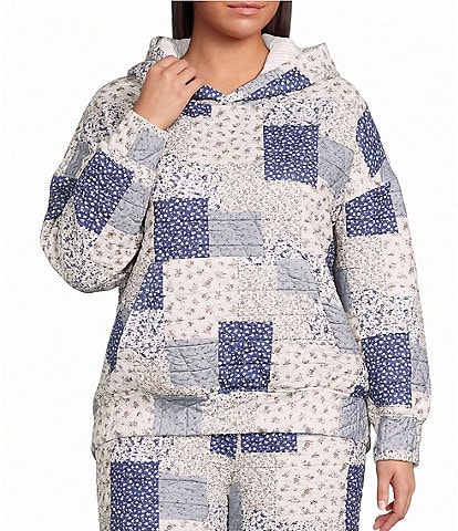 Perch by Blu Pepper Plus Size Multi-Floral Patchwork Quilted Long Sleeve Coordinating Hoodie