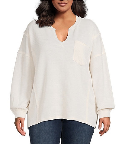 Perch by Blu Pepper Plus Size V-Neck Long Sleeve Top