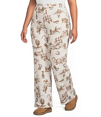Perch by Blu Pepper Plus Size Western Printed High Rise Straight Leg Coordinating Pants