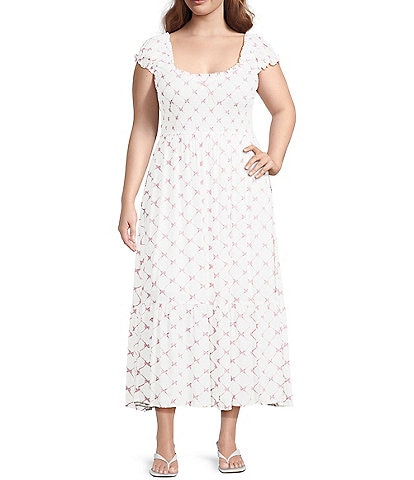 Perch By Blu Pepper Plus Smocked Ruched Sleeve Midi Dress