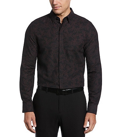 Perry Ellis Big & Tall Jacquard Floral Print Long Sleeve Woven Shirt
