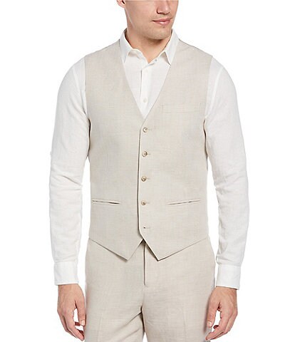 Perry Ellis Big & Tall Linen Blend Herringbone Suit Separates Vest