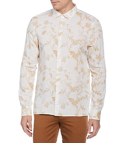Perry Ellis Big & Tall Painted Floral Print Long Sleeve Woven Shirt