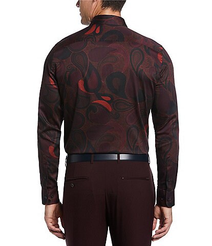 Perry Ellis Big & Tall Satin Large Paisley Print Long Sleeve Woven Shirt