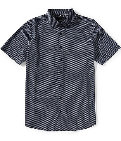 Perry Ellis Big & Tall Slim Fit Stretch Geo Print Short Sleeve Woven Shirt