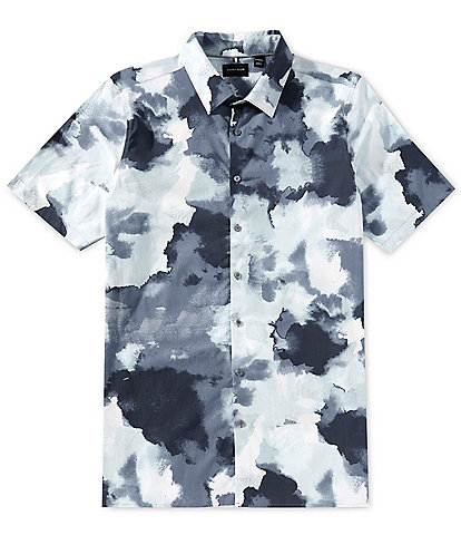 Perry Ellis Big & Tall Watercolor Print Poplin Short Sleeve Woven Shirt
