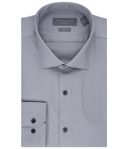 Perry Ellis Classic Fit Spread Collar Premium Luxe Sateen Dress Shirt
