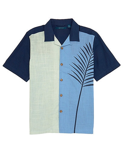 Perry Ellis Color Block Poplin Short Sleeve Woven Camp Shirt
