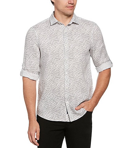 Perry Ellis Diagonal Lines Roll-Sleeve Woven Shirt