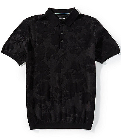 Perry Ellis Floral Jacquard Short Sleeve Polo Shirt