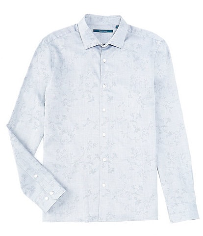 Perry Ellis Floral Print Jacquard Long Sleeve Woven Shirt