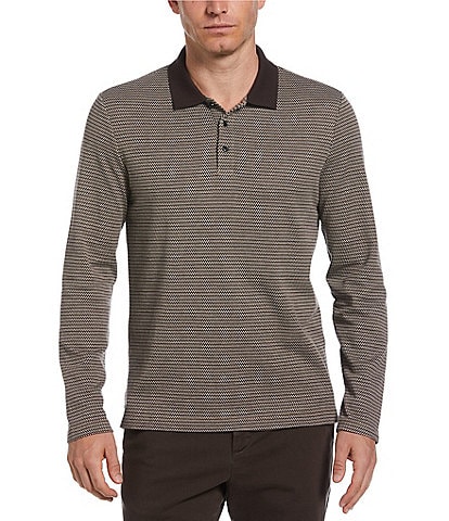 Perry Ellis Geo Print Jacquard Long Sleeve Polo Shirt