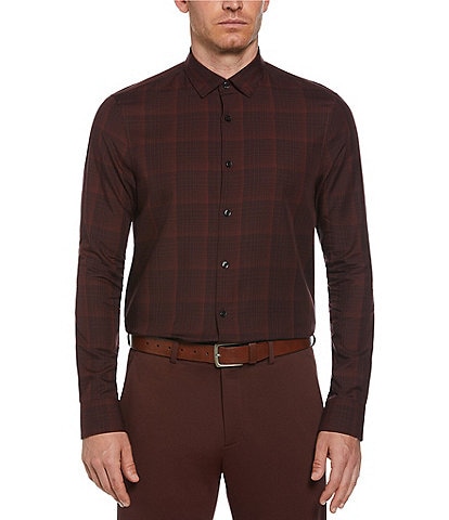 Perry Ellis Herringbone Plaid Long Sleeve Woven Shirt