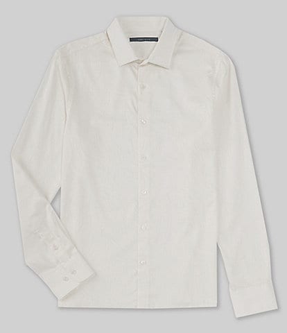 Perry Ellis Line Print Jacquard Long Sleeve Woven Shirt