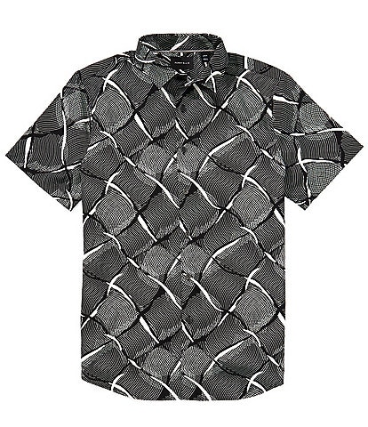 Perry Ellis Line Print Poplin Short Sleeve Woven Shirt