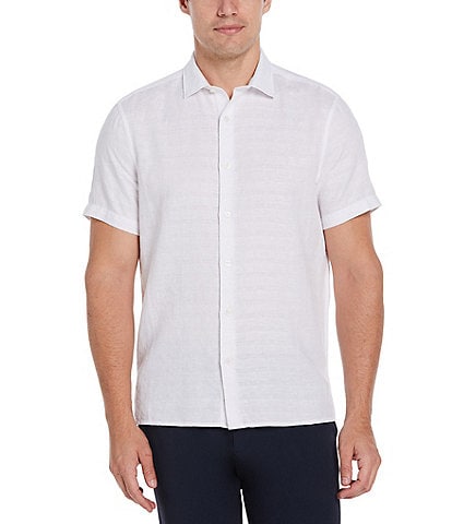 Perry Ellis Linen Blend Plaid Short Sleeve Woven Shirt