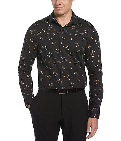 Perry Ellis Mini Floral Print Stretch Long-Sleeve Woven Shirt