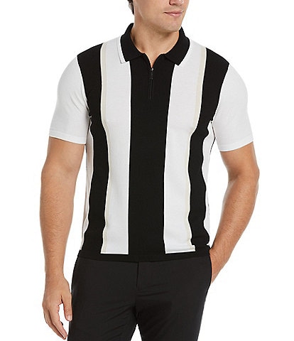 Perry Ellis Multi Stripe Quarter-Zip Short Sleeve Polo Shirt