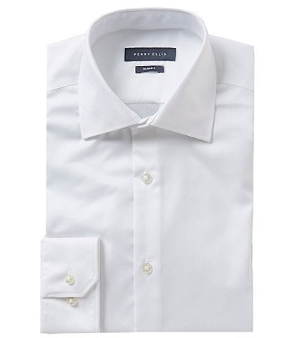 Perry Ellis Premium Non-Iron Slim-Fit Spread-Collar Solid Dress Shirt