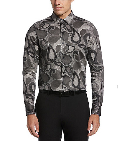 Perry Ellis Performance Stretch Large Paisley Long Sleeve Woven Shirt