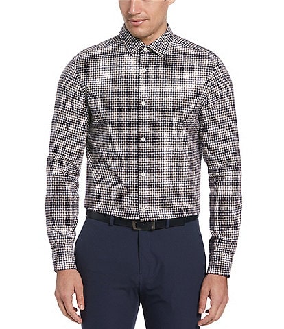 Perry Ellis Pixel Plaid Stripe Long Sleeve Woven Shirt