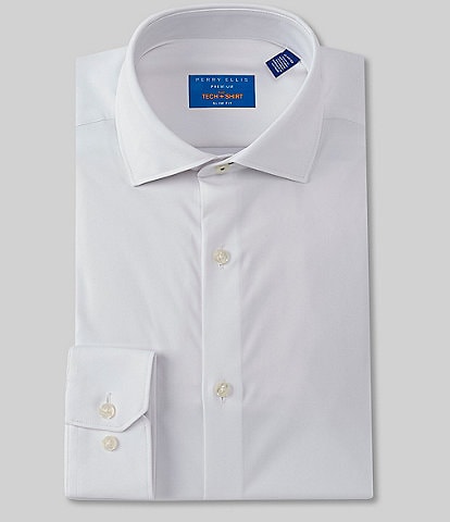 Perry Ellis Premium Slim-Fit Non-Iron Performance Stretch Spread Collar Solid Dress Shirt