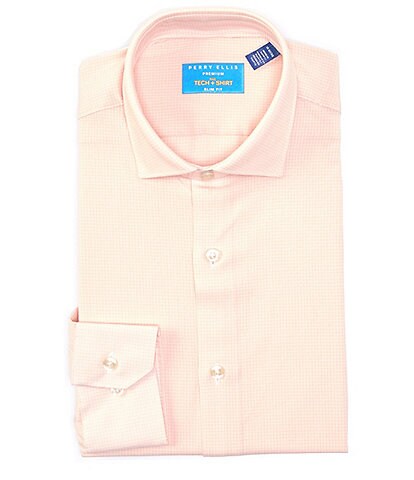 Perry Ellis Premium Tech Slim-Fit Spread-Collar Checked Dress Shirt