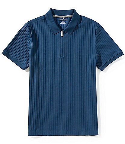Perry Ellis Ribbed Quarter-Zip Short Sleeve Polo Shirt