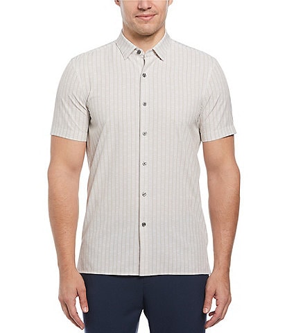 Perry Ellis Slim-Fit Line Pattern Short Sleeve Woven Shirt