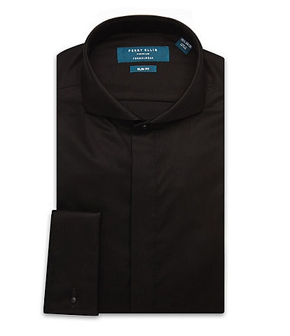 Perry Ellis Slim Fit Non Iron Spread Collar French Cuff Tuxedo Dress Shirt
