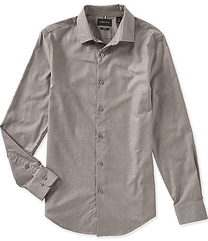 Perry Ellis Slim Fit Small Chevron Print Long Sleeve Woven Shirt