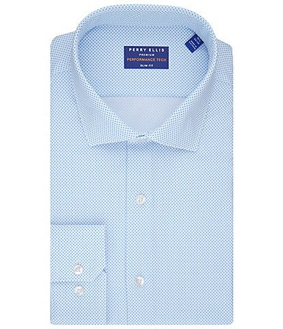 Perry Ellis Slim Fit Spread Collar Premium Performance Tech Dotted Dress Shirt